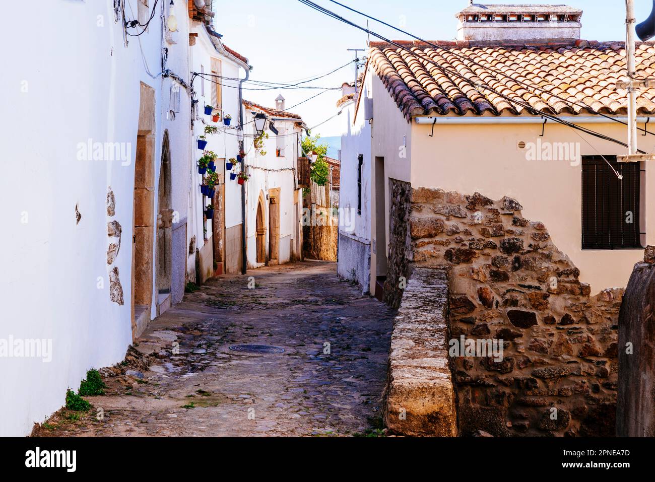 Quartier médiéval d'Albuquerque. Quartier médiéval 'Villa Adentro'. Villa Adentro ou Barrio de la Teta Negra. Alburquerque, Badajoz, Extremadu Banque D'Images