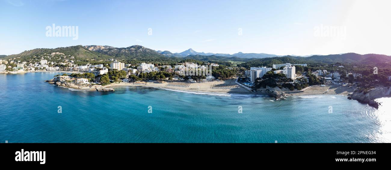 Plages de Paguera vue aérienne Panorama, île de Majorque Banque D'Images