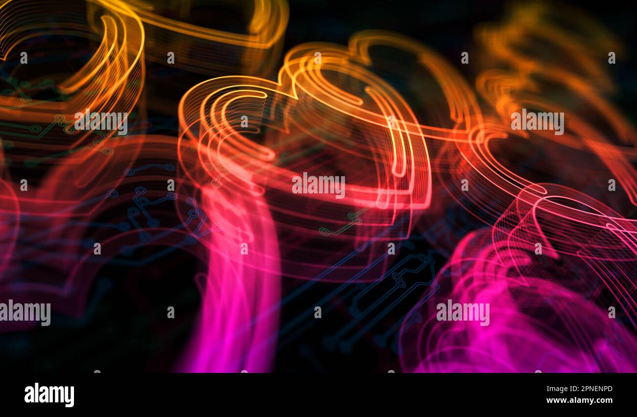 Cœur amour santé ai code technologique et cyber datant symbole concept numérique. Réseau, cyber-technologie et ordinateur résumé 3D illustration. Banque D'Images
