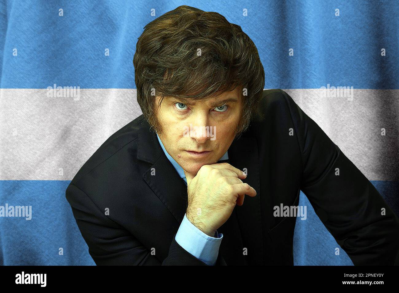 Javier Milei et drapeau de l'Argentine. Président argentin. Président de l'Argentine. Banque D'Images