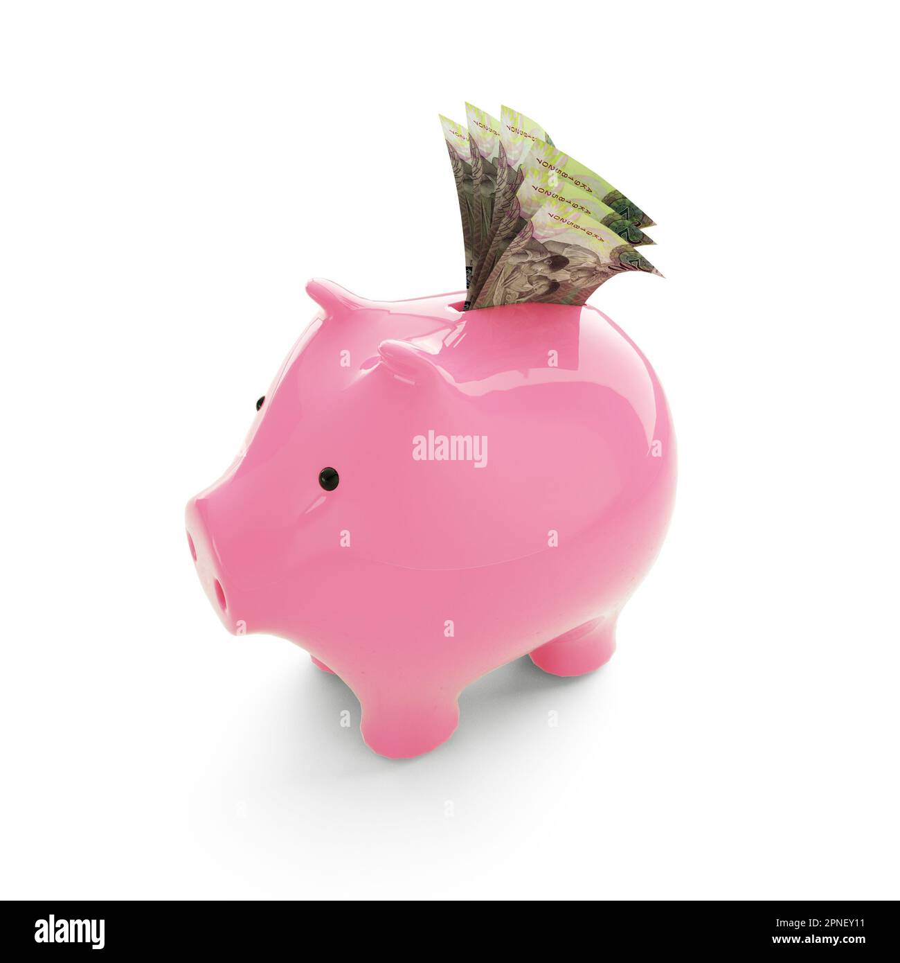 Botswanan Pula note à l'intérieur de la banque rose Piggy, argent dans la banque piggy, concept d'épargne, rendu 3D Banque D'Images