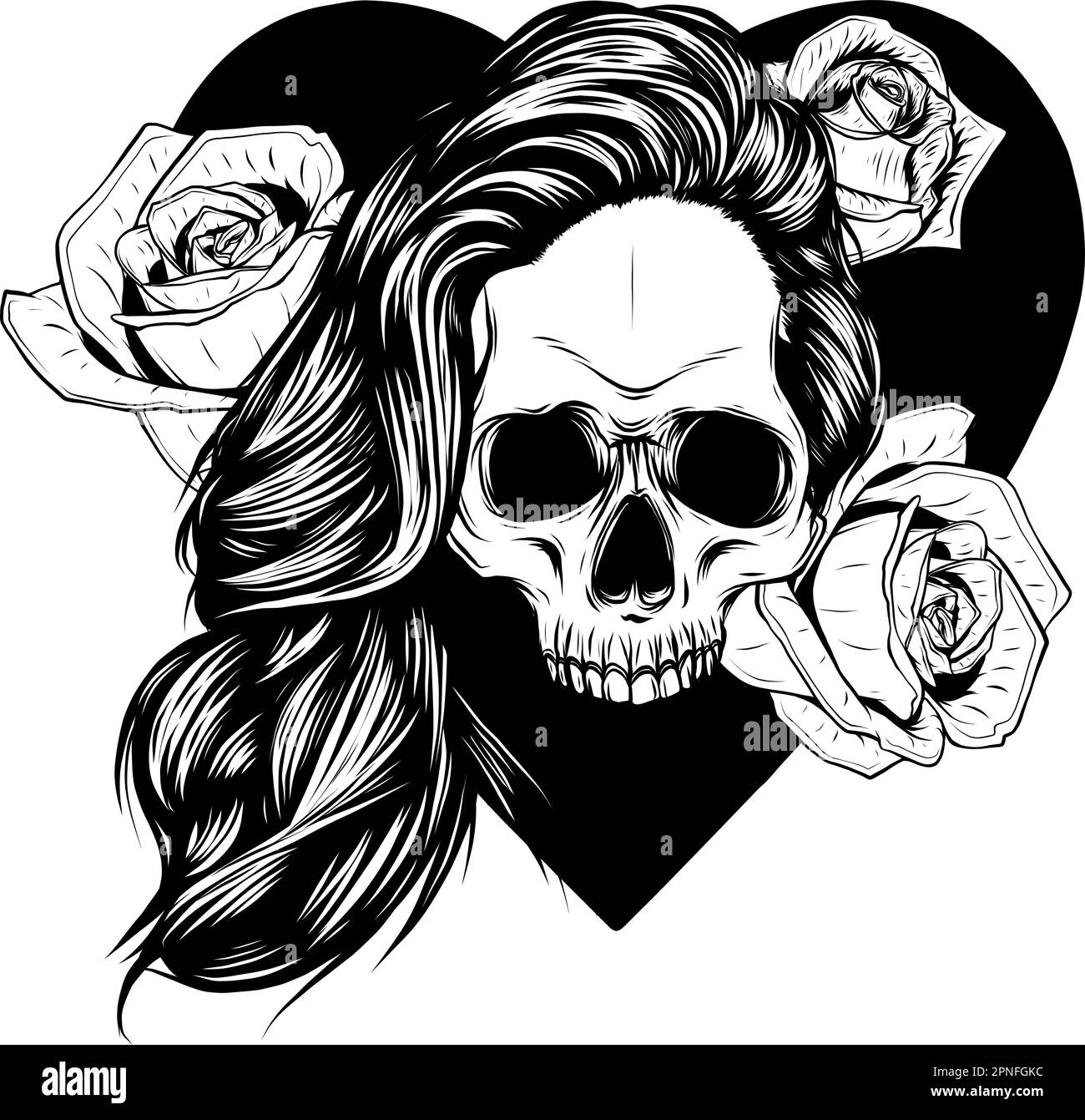 Silhouette vecteur crâne avec fleurs. Contour tête morte isolée sur fond blanc. S Illustration de Vecteur