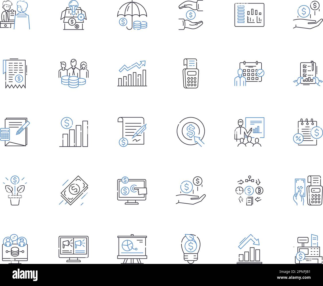 Collection d'icônes de ligne de gestion économique. Budgétisation, prévisions, comptabilité, investissement, inflation, Fiscalité, vecteur de politique et illustration linéaire Illustration de Vecteur