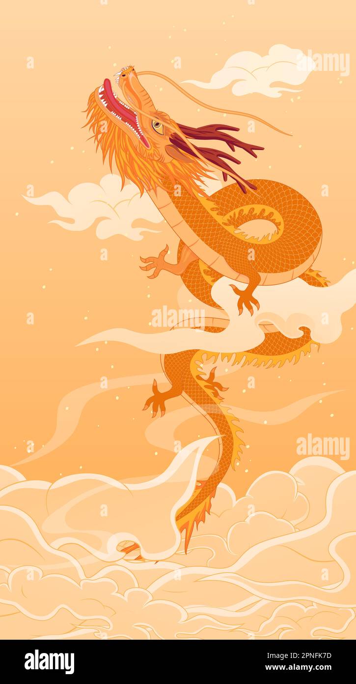 Le dragon chinois oriental qui surmonte les nuages Illustration de Vecteur