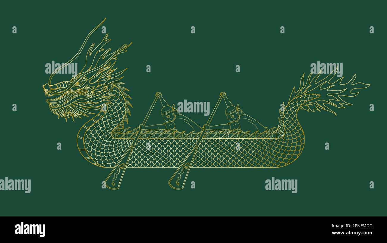 Illustration vectorielle des lignes d'or de la course de bateaux-dragons pendant le festival des bateaux-dragons en Chine Illustration de Vecteur