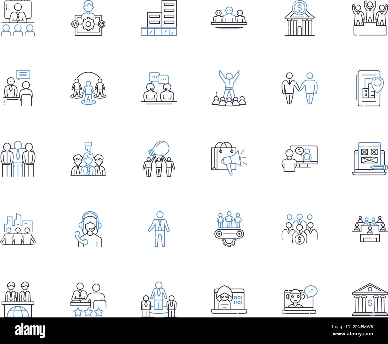 Collection d'icônes de ligne d'opération de chaîne. Logistique, efficacité, coordination, intégration, automatisation, Standardisation, externalisation vecteur et linéaire Illustration de Vecteur