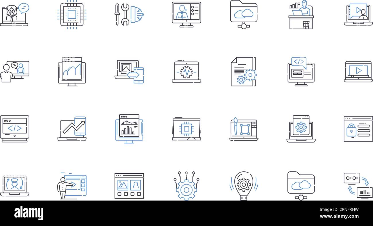 Collection d'icônes de ligne de portail Internet. Cybersécurité, pirates informatiques, chiffrement, programmes malveillants, hameçonnage, Pare-feu, vecteur de cybercriminalité et illustration linéaire. Données Illustration de Vecteur