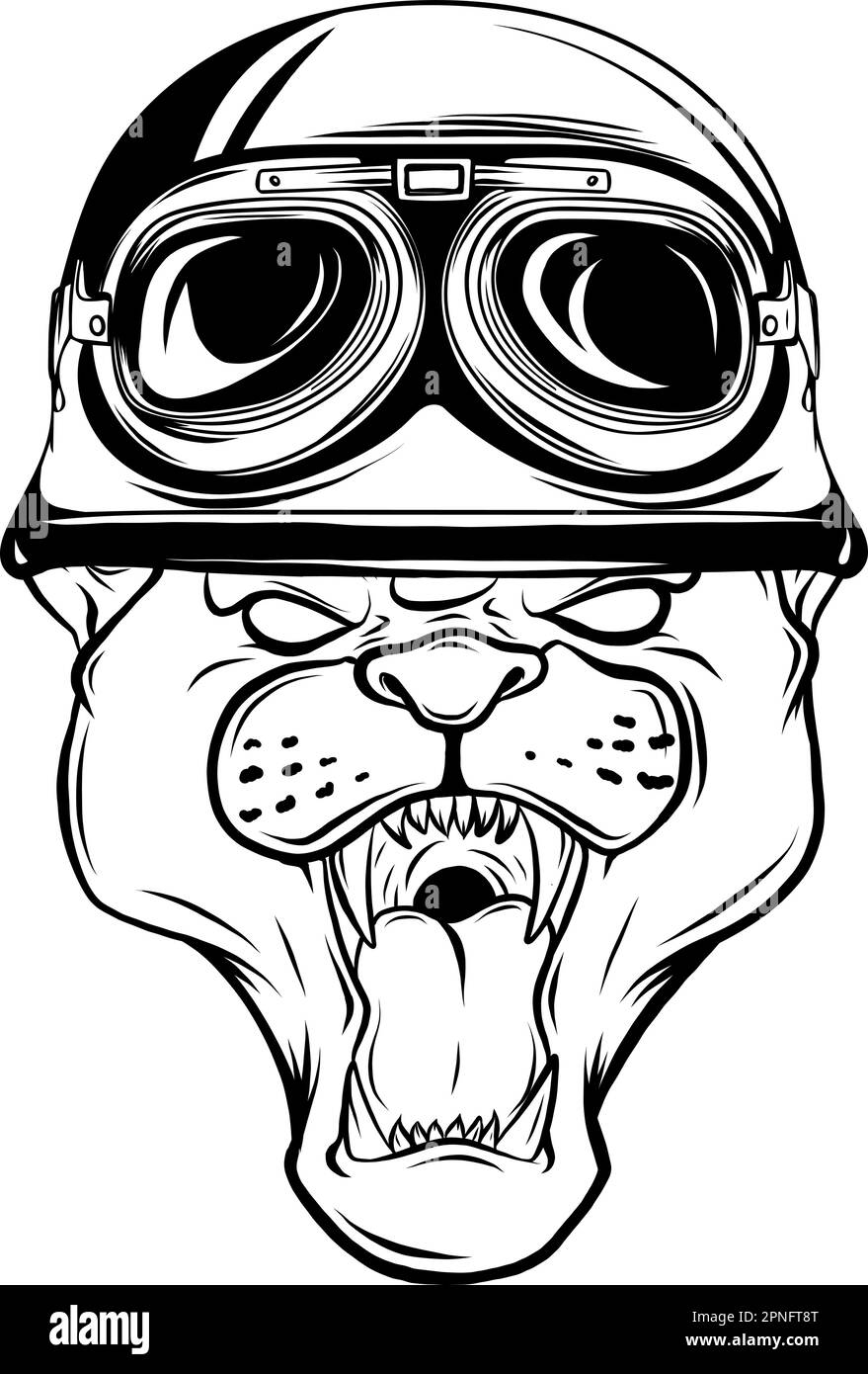 Illustration du Biker Panther monochrome vectoriel avec casque Illustration de Vecteur