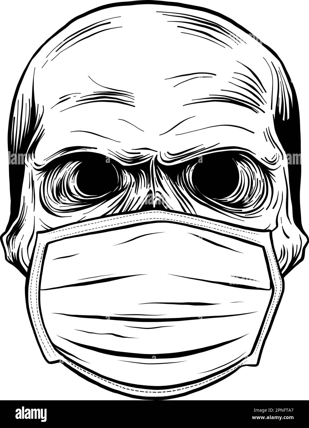 Crâne monochrome dans le masque médical. Illustration vectorielle vintage Illustration de Vecteur