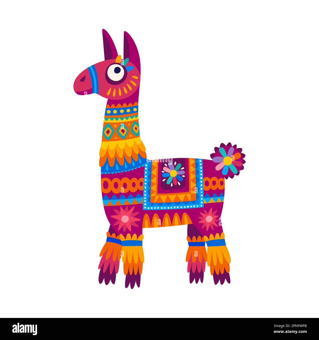 Enfants llama alpaca dans le design ethnique, le personnage de bébé. Drôle d'animal mexicain ou péruvien avec accessoires tribaux, joli lama de fleurs Illustration de Vecteur
