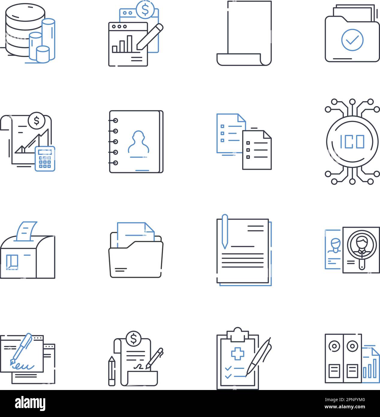 Collection d'icônes de lignes de documents logistiques. Manifestes, connaissement des connaissements, factures, déclarations personnalisées, bordereaux de route, factures pro forma, Assurance Illustration de Vecteur