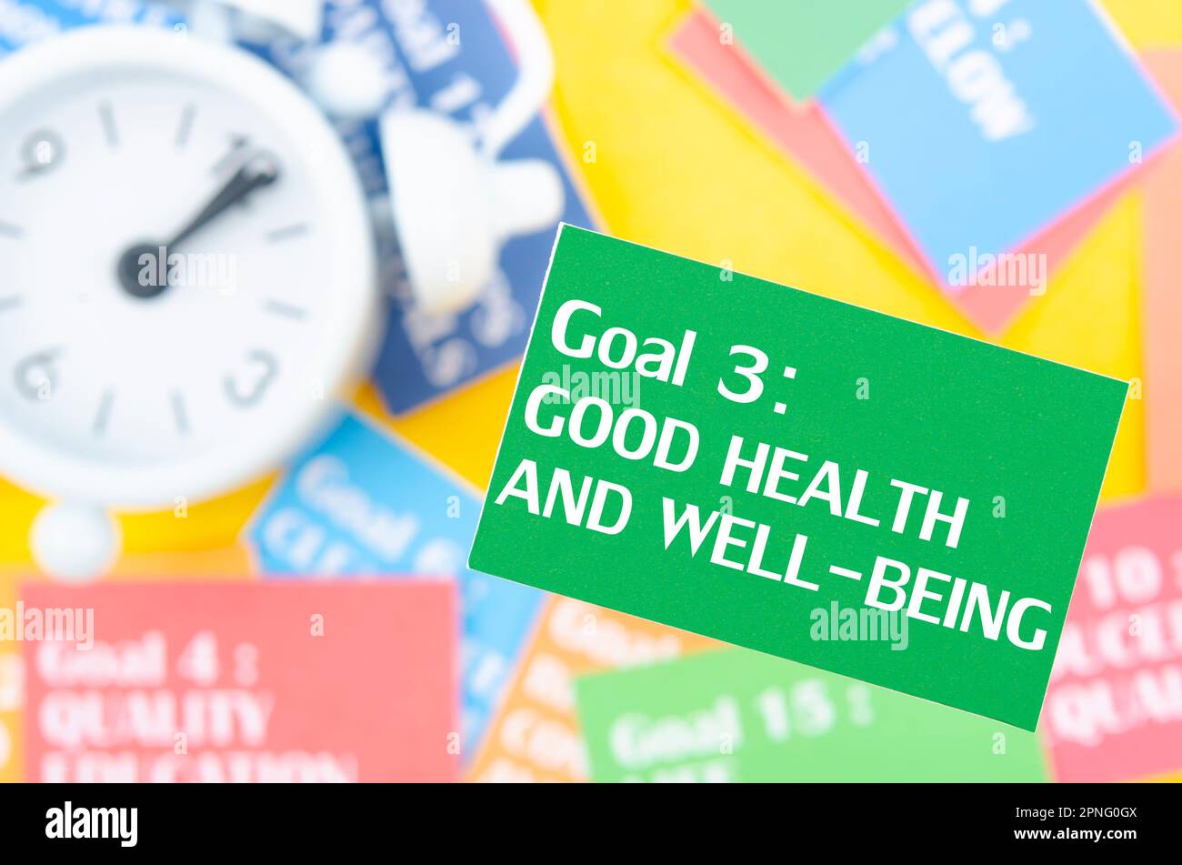 Objectif 3 : bonne santé et bien-être. L'environnement des objectifs de développement 17 des ODD. Concepts de développement de l'environnement. Banque D'Images
