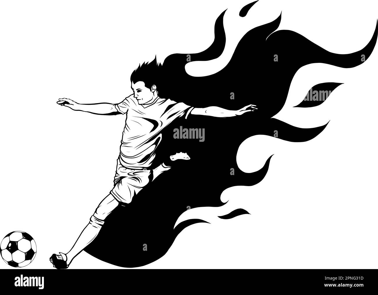Joueur de football Flame Kick-Flame athlète de football de fuite faisant son coup de force Illustration de Vecteur