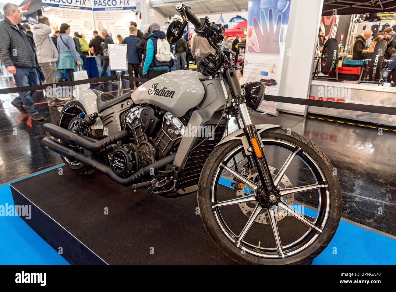 Moto Indian Scout, compagnie de moto Polaris, exposition internationale de moto Imot, Messe Munich, haute-Bavière, Bavière, Allemagne Banque D'Images