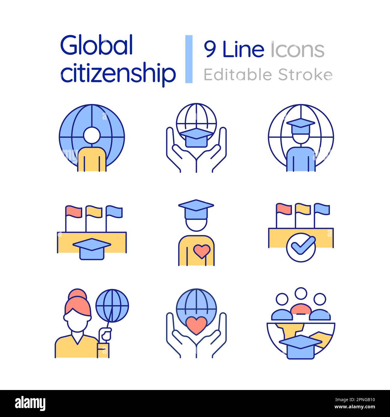 Jeu d'icônes de couleur RVB de citoyenneté globale Illustration de Vecteur