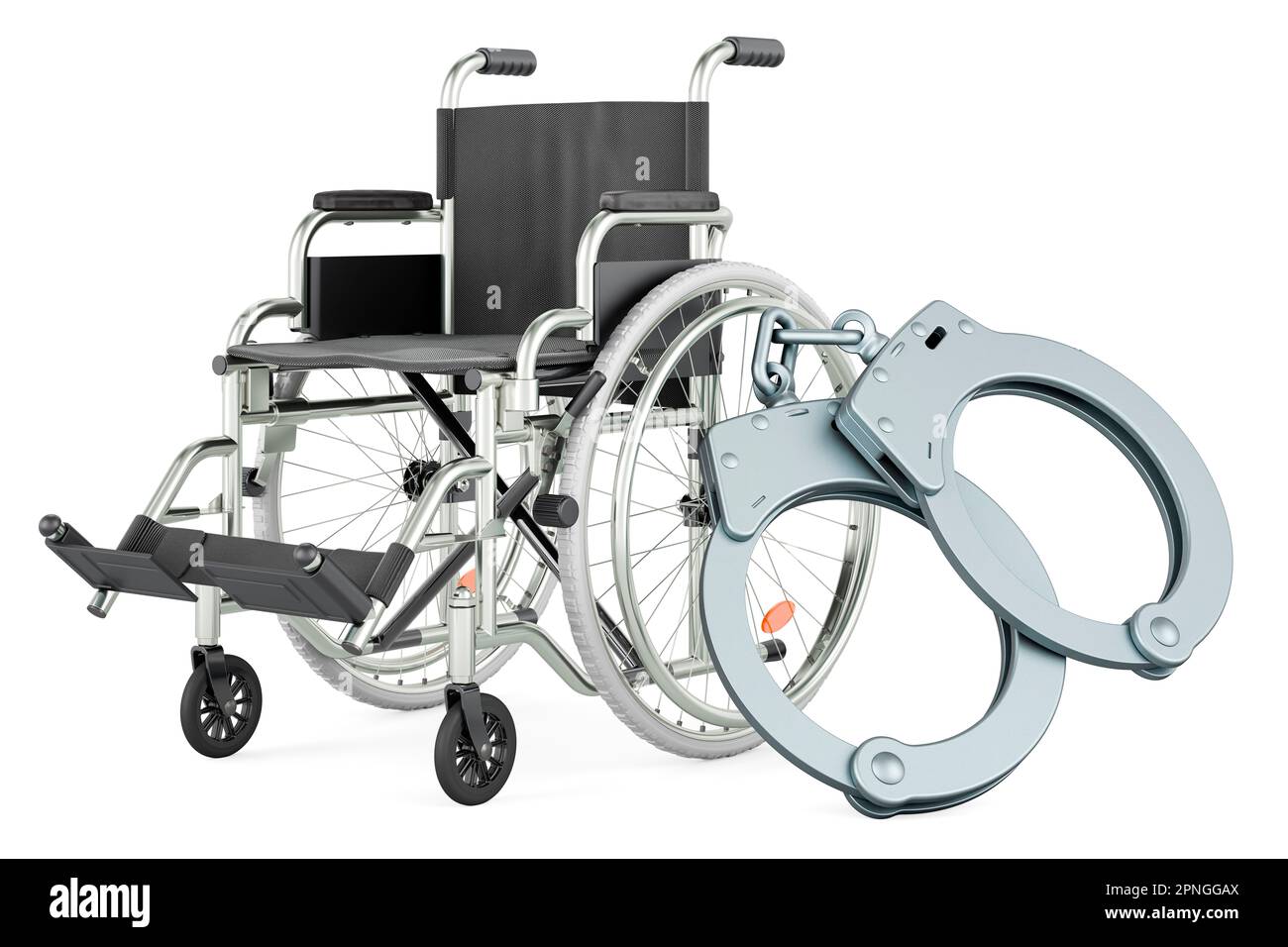 Menottes avec fauteuil roulant manuel, 3D rendu isolé sur fond blanc Banque D'Images