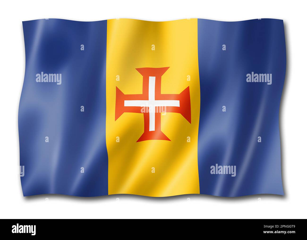 Drapeau de l'île de Madère, collection de bannières de spéléologie du Portugal.Illustration 3D Banque D'Images