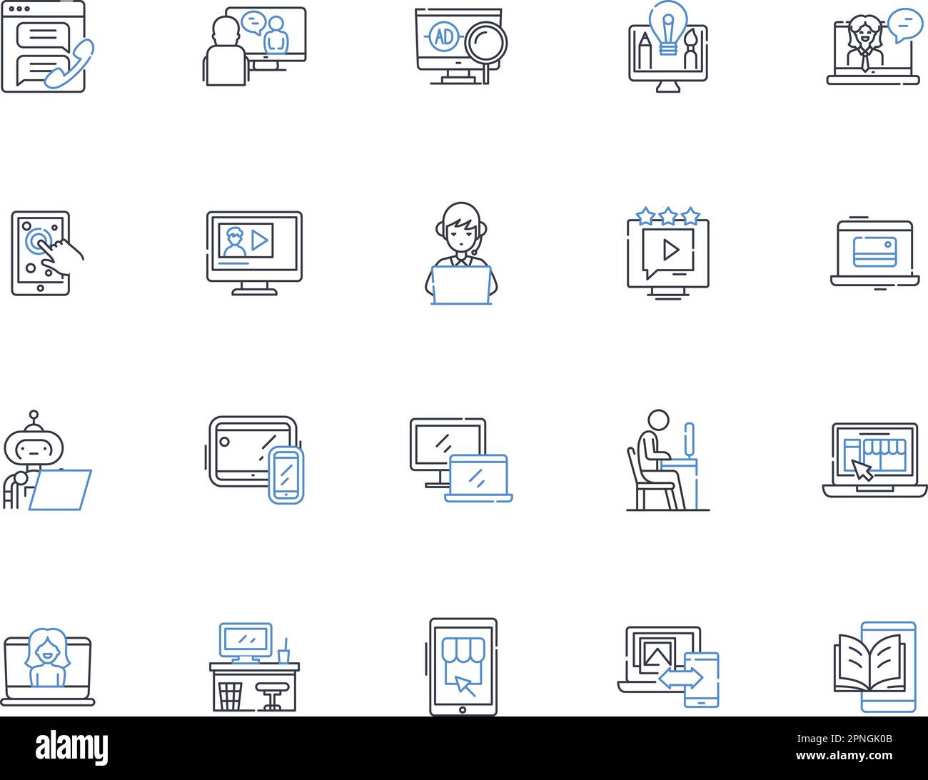 Collection d'icônes de ligne de recherche de mot-clé. Optimisation, analyse, stratégies, long-tail, concurrent, Volume, vecteur d'intention et illustration linéaire Illustration de Vecteur