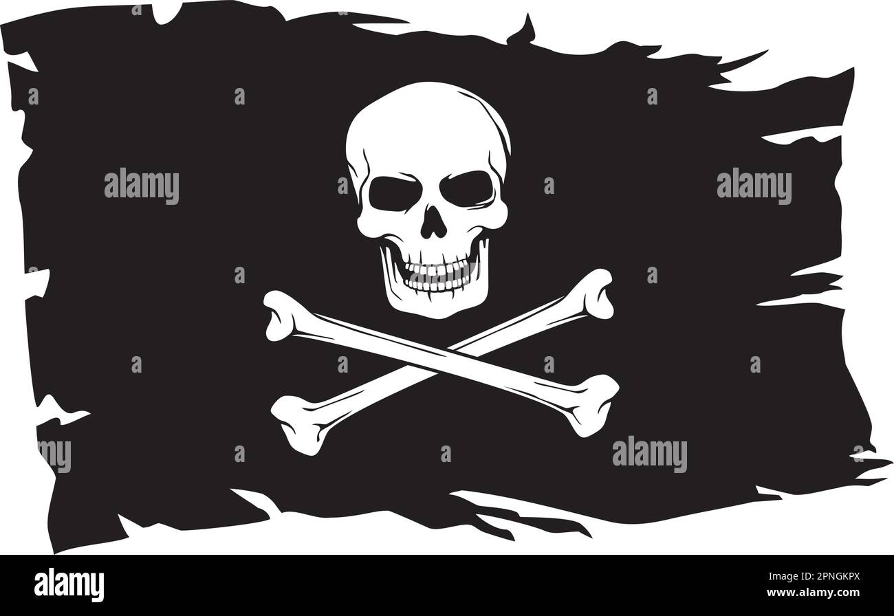 Drapeau de pirate avec crâne et os croisés (Jolly Roger). Illustration vectorielle. Illustration de Vecteur