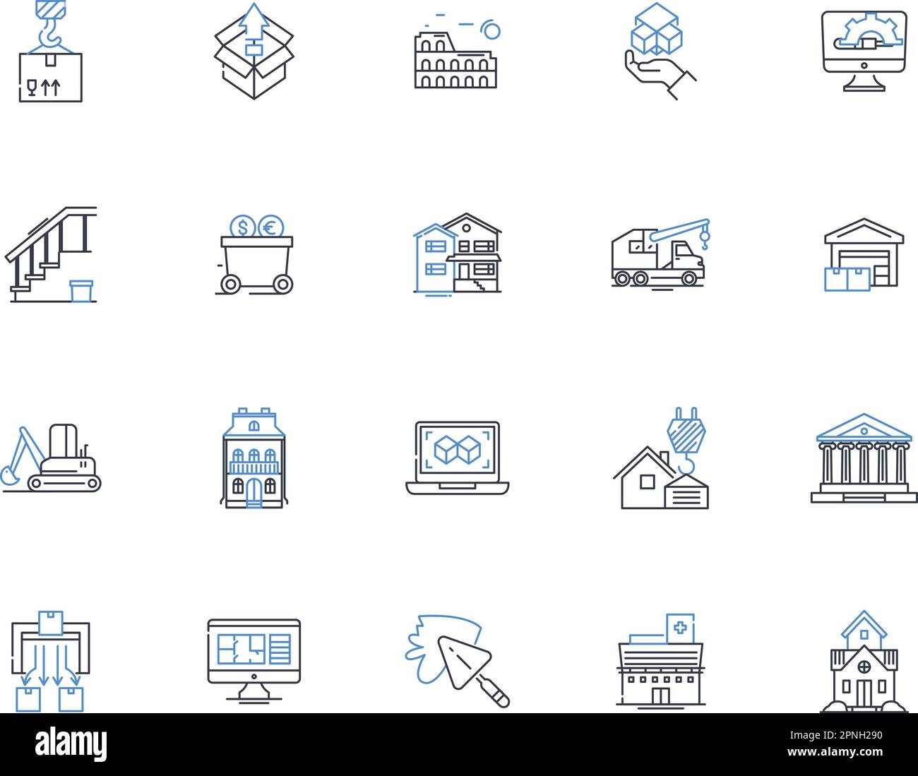 Collection d'icônes de ligne d'architecture. Conception, planification, structure, forme, espace, Fonctionnalité, vecteur esthétique et illustration linéaire. Style Illustration de Vecteur