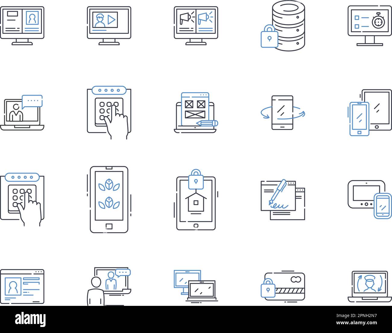 Collecte des icônes de ligne de confidentialité des données. Chiffrement, confidentialité, cybersécurité, violation de la confidentialité, sécurité des données, Confidentialité, vecteur d'authentification et Illustration de Vecteur