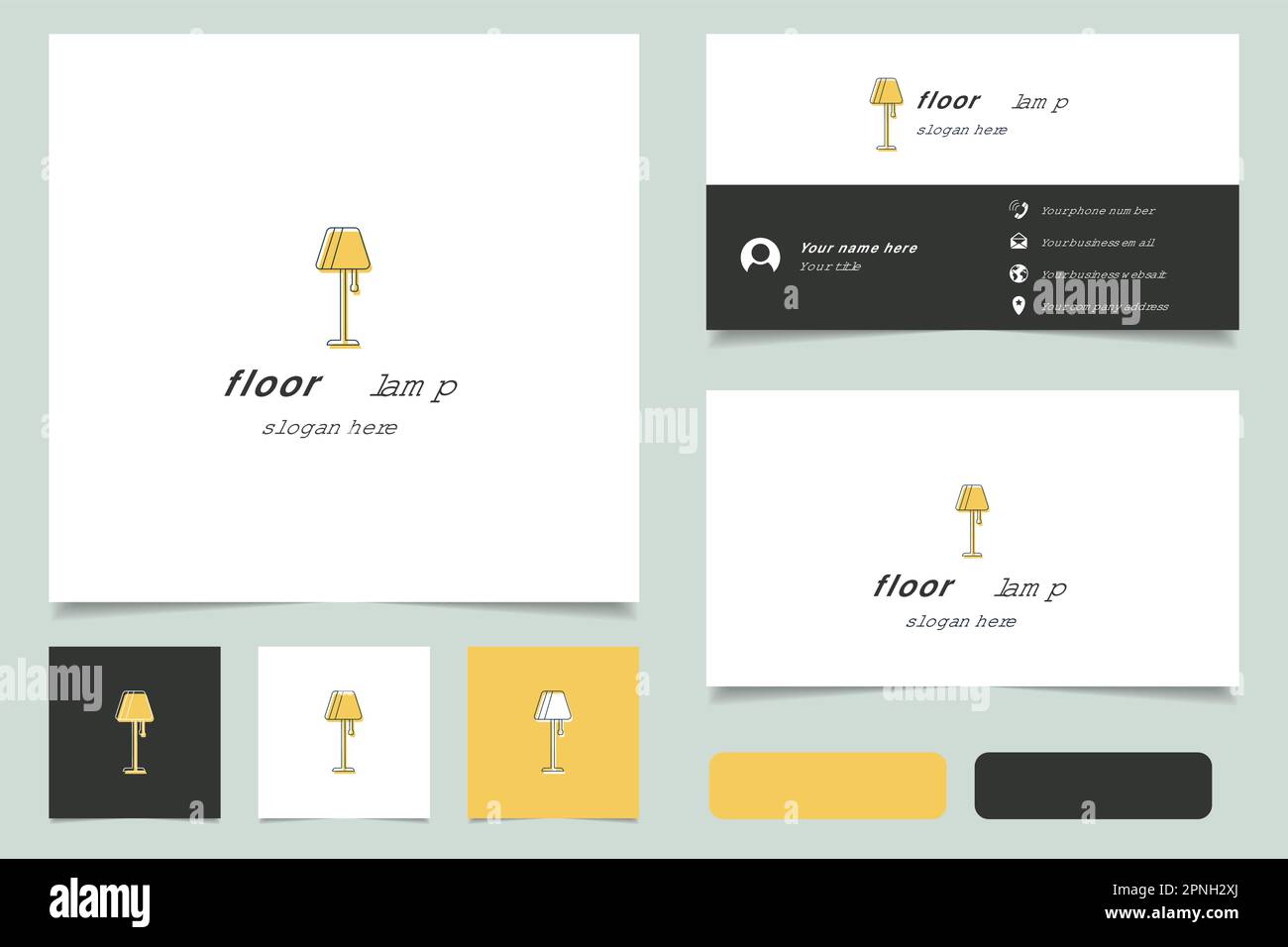 Logo lampadaire avec texte modifiable. Modèle de livre de marque et de carte de visite. Illustration de Vecteur