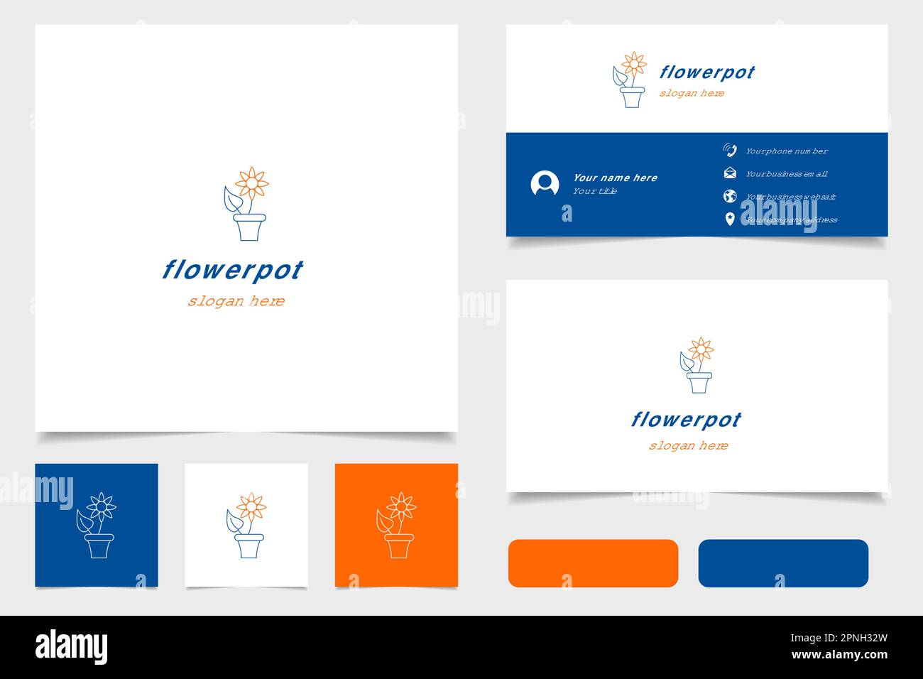 Logo en forme de pot de fleurs avec texte modifiable. Modèle de livre de marque et de carte de visite. Illustration de Vecteur