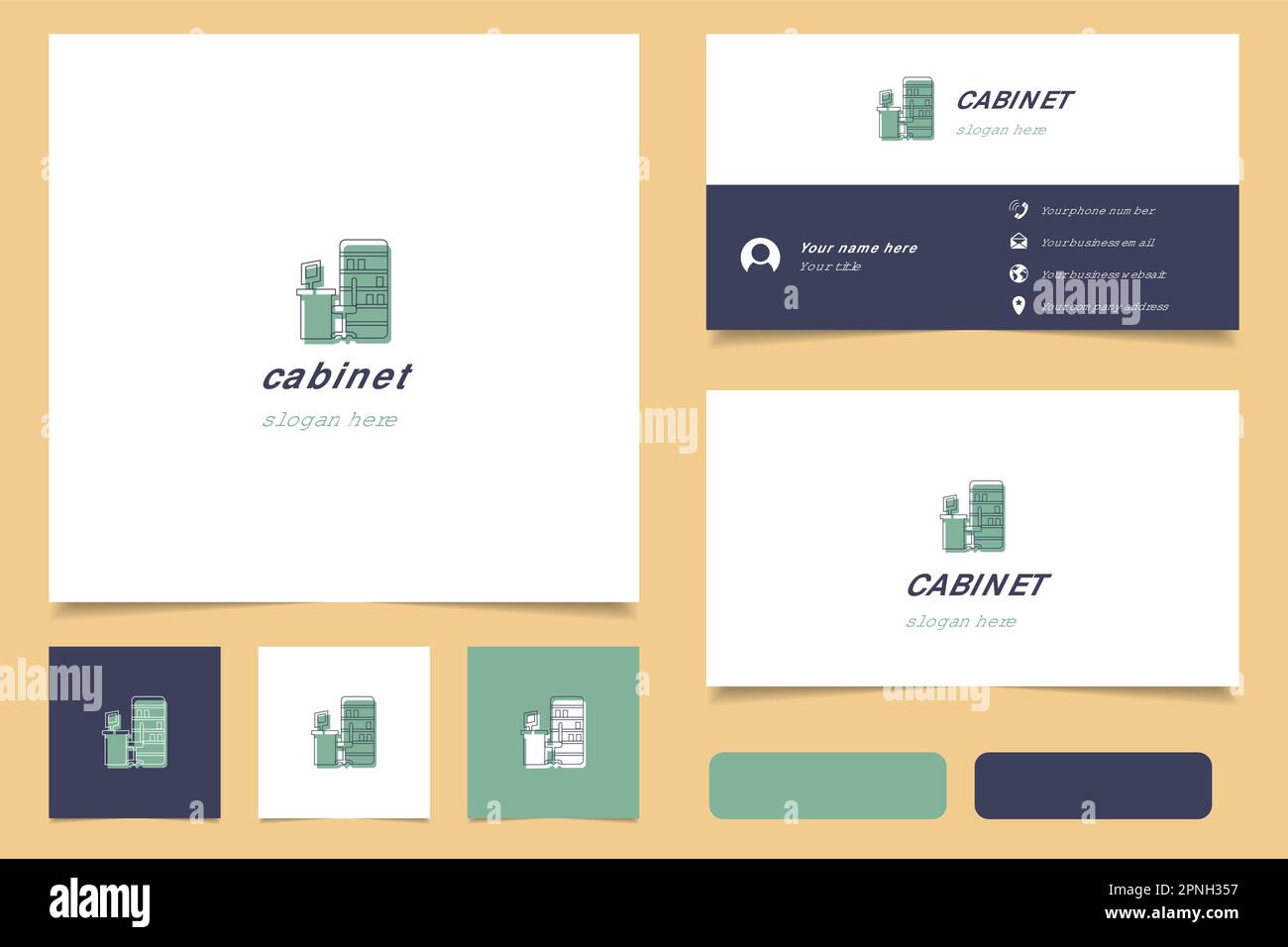 Logo de l'armoire avec texte modifiable. Modèle de livre de marque et de carte de visite. Illustration de Vecteur