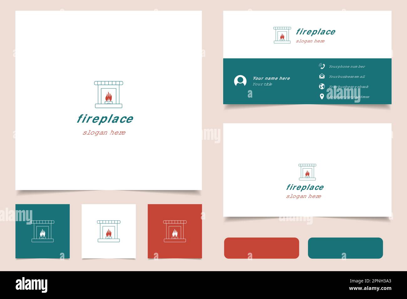 Logo cheminée avec texte modifiable. Modèle de livre de marque et de carte de visite. Illustration de Vecteur