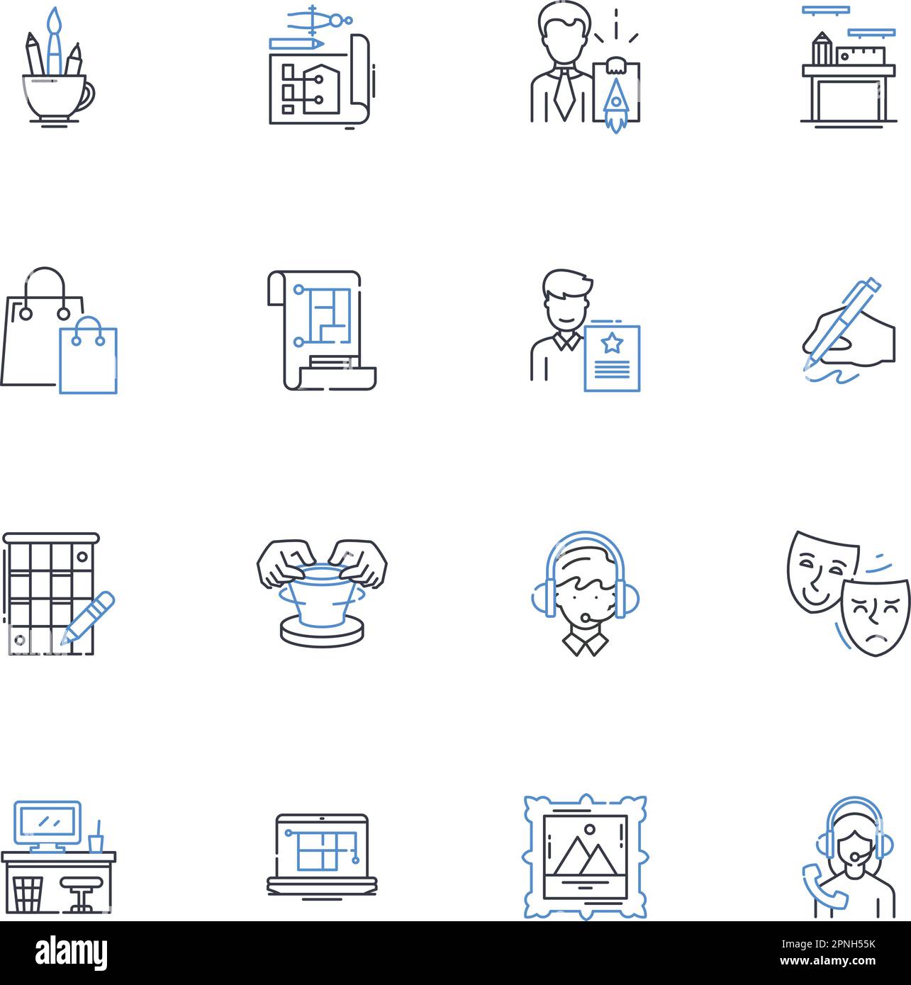 Collection d'icônes de ligne de travail basée sur un projet. Polyvalent, compétent, créatif, adaptable, indépendant, Plein de ressources, innovant vecteur et linéaire Illustration de Vecteur