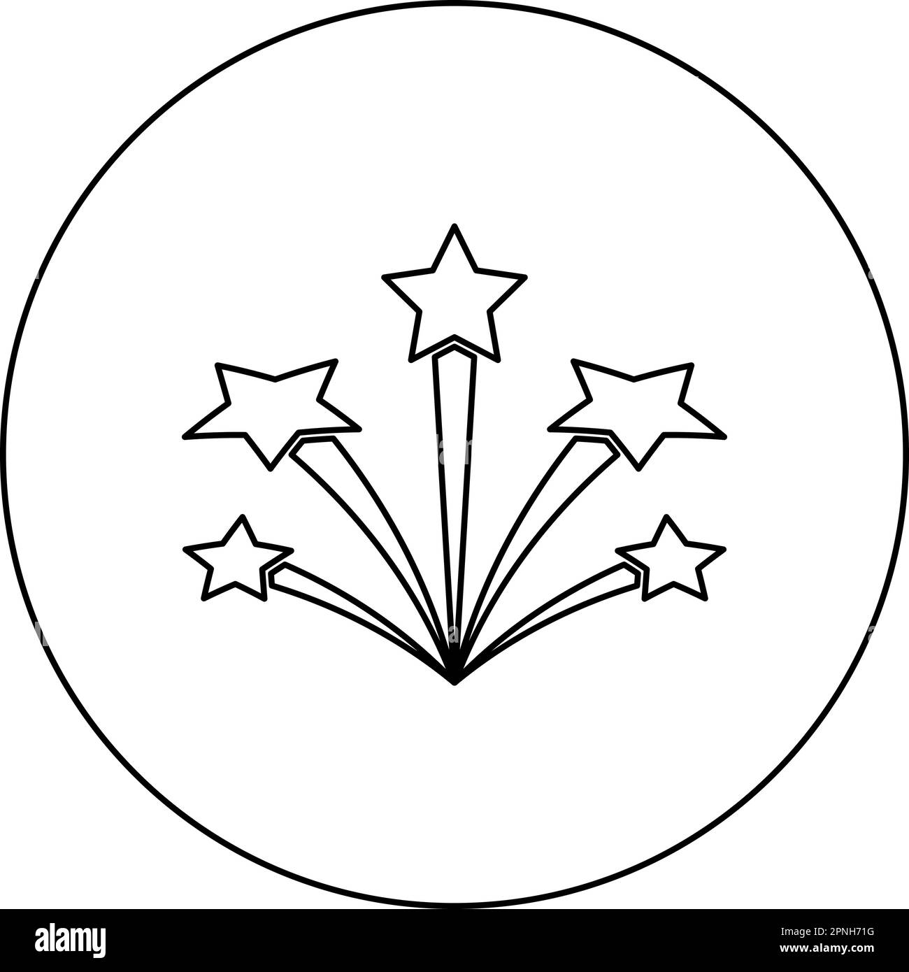 Saluez avec les étoiles feu d'artifice étoile icône en cercle rond noir couleur vecteur illustration image contour ligne mince style simple Illustration de Vecteur