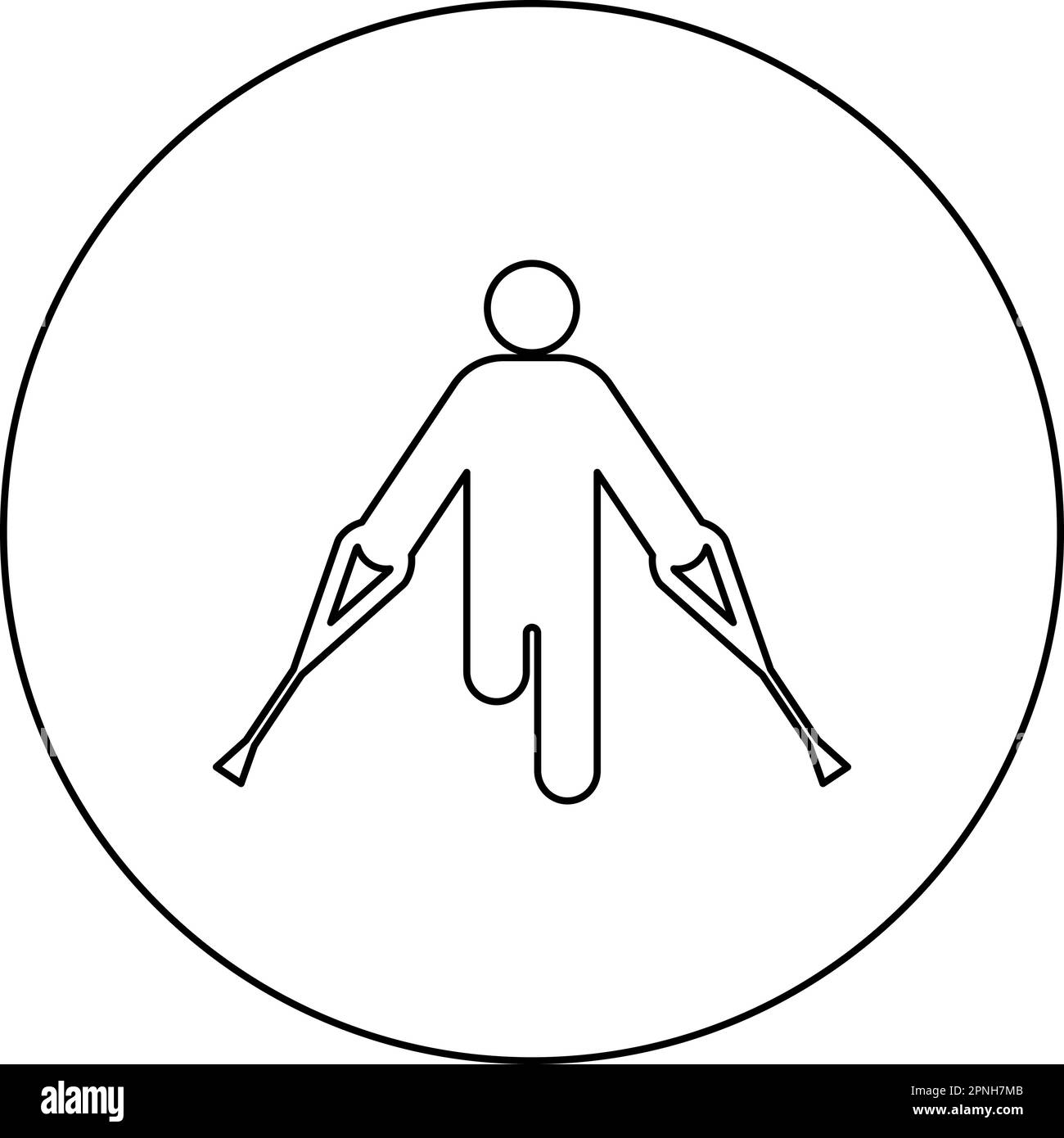 Homme avec une jambe cassée canne pied de gypse bâton de pied de bâtons personne béquilles trauma concept icône en cercle rond noir de couleur vecteur illustration Illustration de Vecteur