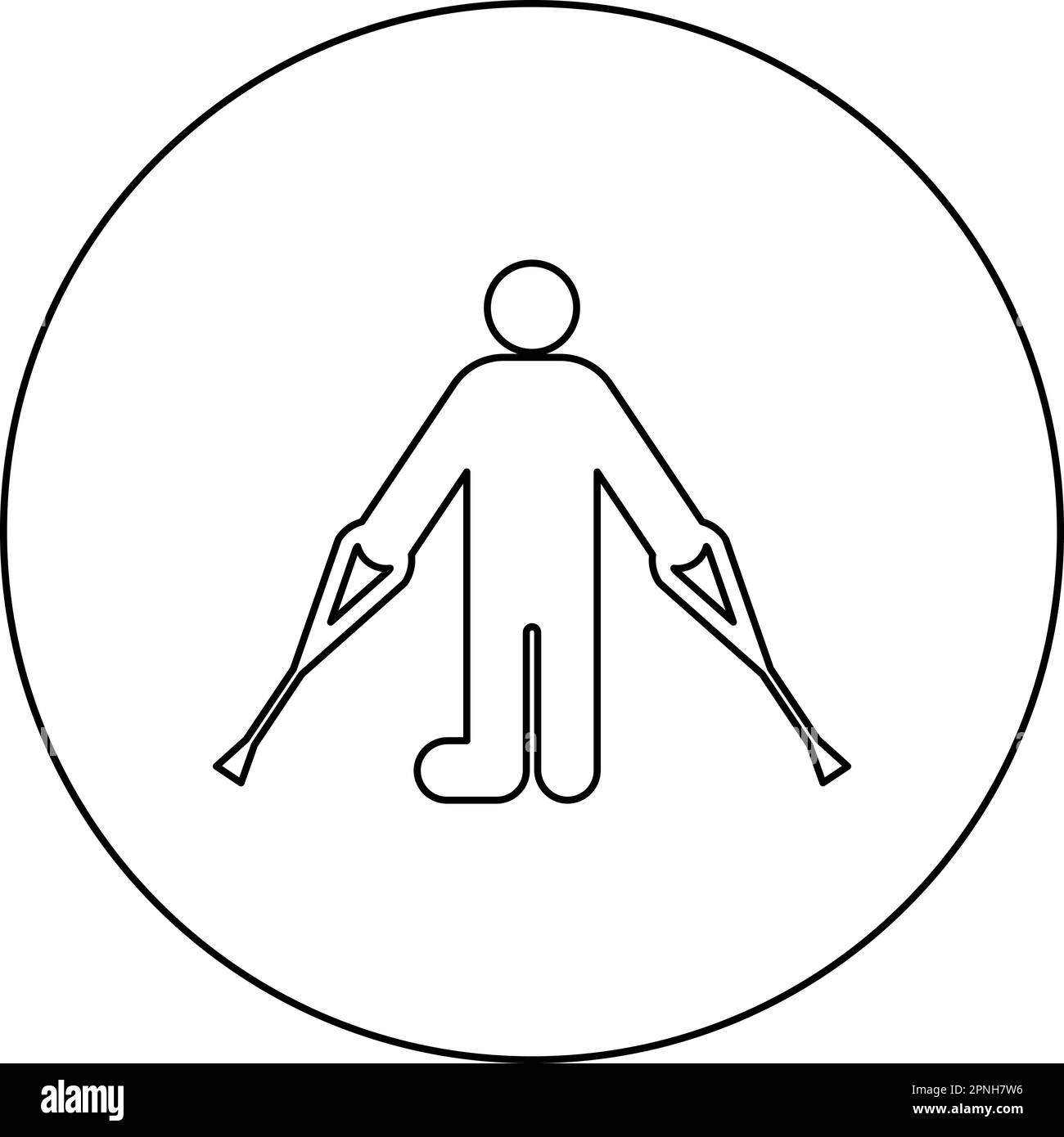 Homme avec une jambe cassée canne pied de gypse bâton de pied de bâtons personne béquilles trauma concept icône en cercle rond noir de couleur vecteur illustration Illustration de Vecteur