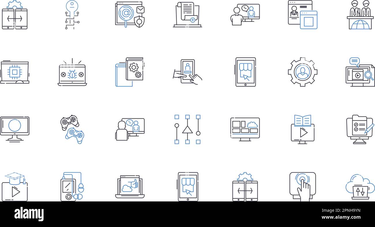 Collection d'icônes futuristes. Cyber, robotique, holographique, IA, nanobots, Méca, vecteur de Drs et illustration linéaire. Synthétiques, exosquelette Illustration de Vecteur