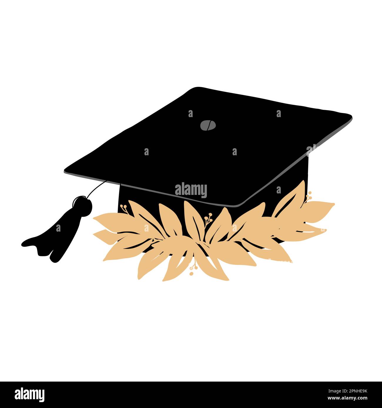 Chapeau de graduation décoré avec couronne de lauriers-doodle. Mortarboard, symbole de l'enseignement supérieur et de la remise des diplômes. Illustration vectorielle isolée Illustration de Vecteur