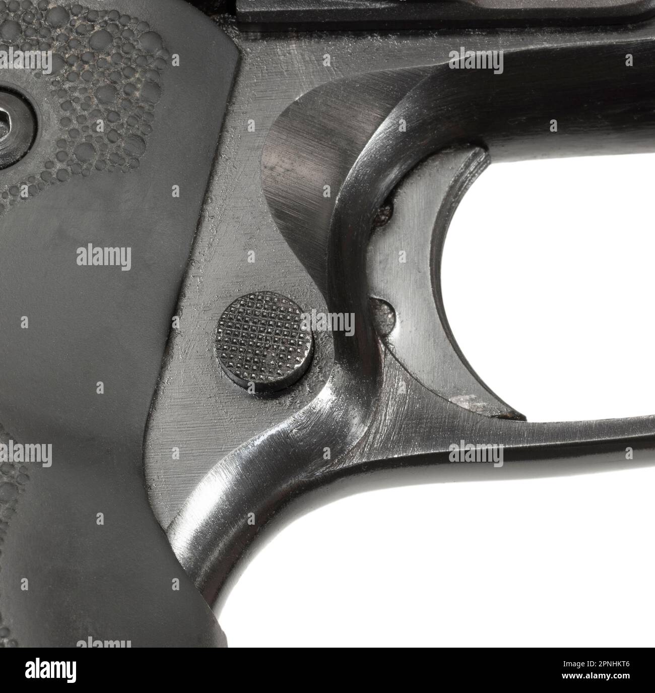 Magasin de pistolet semi-automatique et déclencheur isolés dans un studio de gros plan Banque D'Images