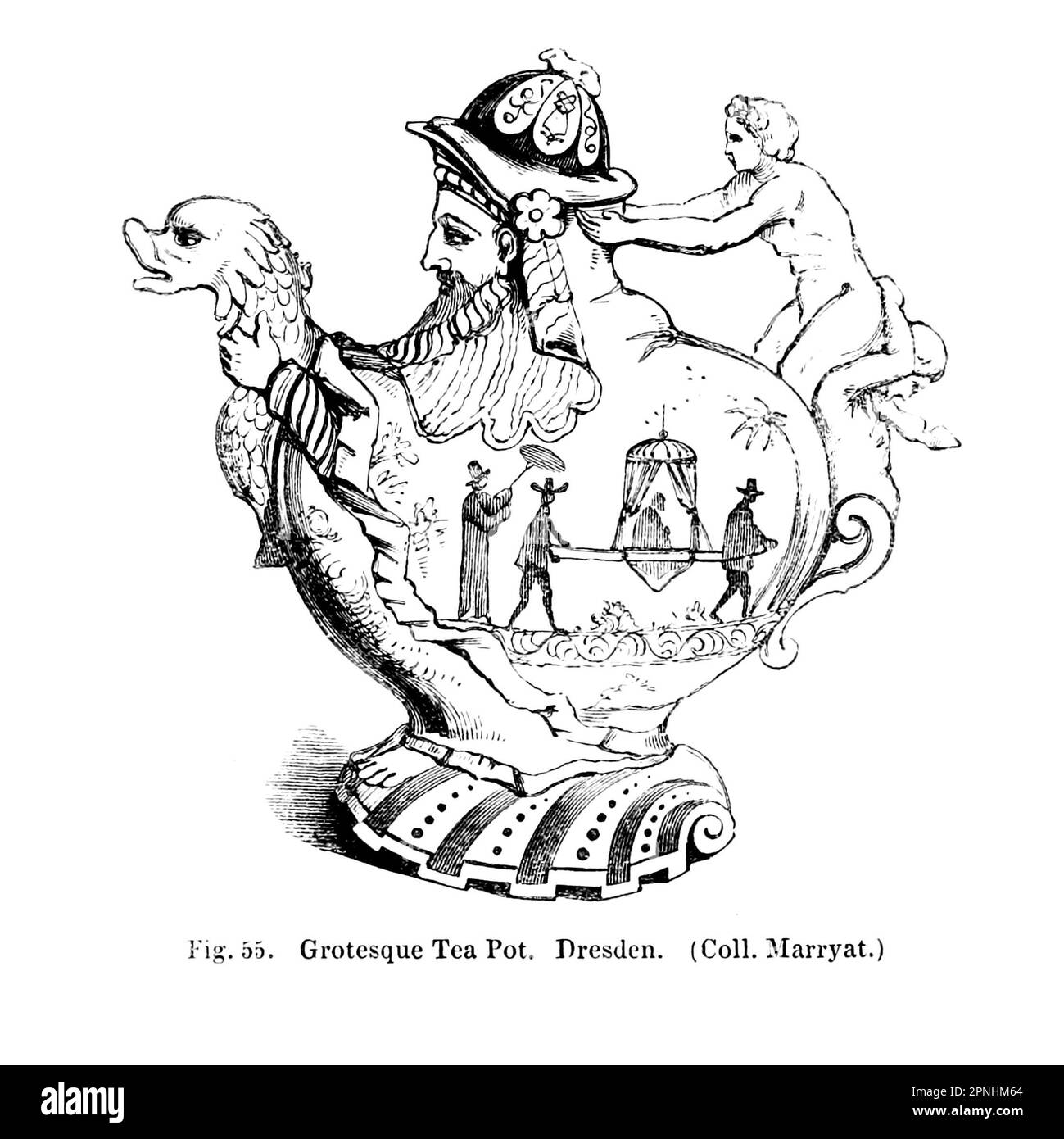 Un pot à thé grotesque. Dresde. Du livre Collections vers une histoire de poterie et de porcelaine, aux siècles 15th, 16th, 17th et 18th : avec une description de la fabrication, un glossaire, et une liste de monogrammes par Joseph Marryat, éditeur Londres : J. Murray 1850 Banque D'Images