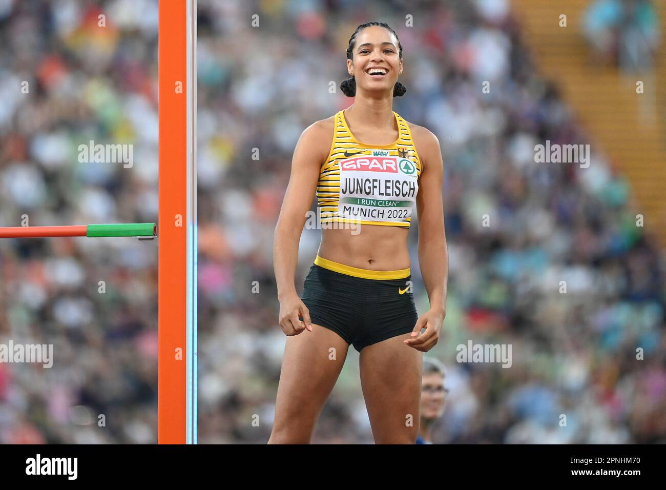Marie-Laurence Jungfleisch (Allemagne), femmes High Jump. Championnats d'Europe Munich 2022 Banque D'Images