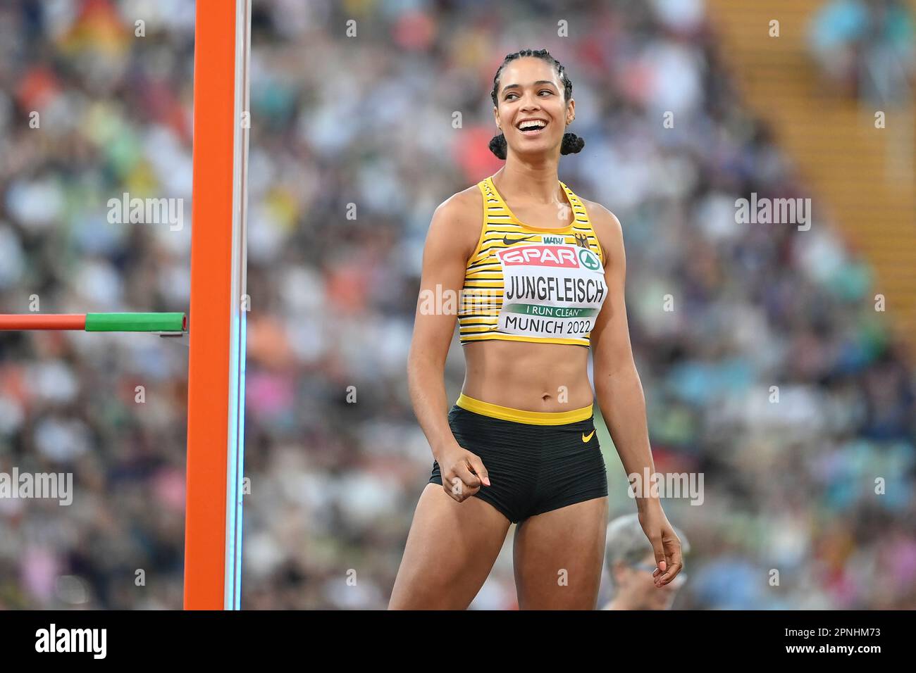 Marie-Laurence Jungfleisch (Allemagne), femmes High Jump. Championnats d'Europe Munich 2022 Banque D'Images