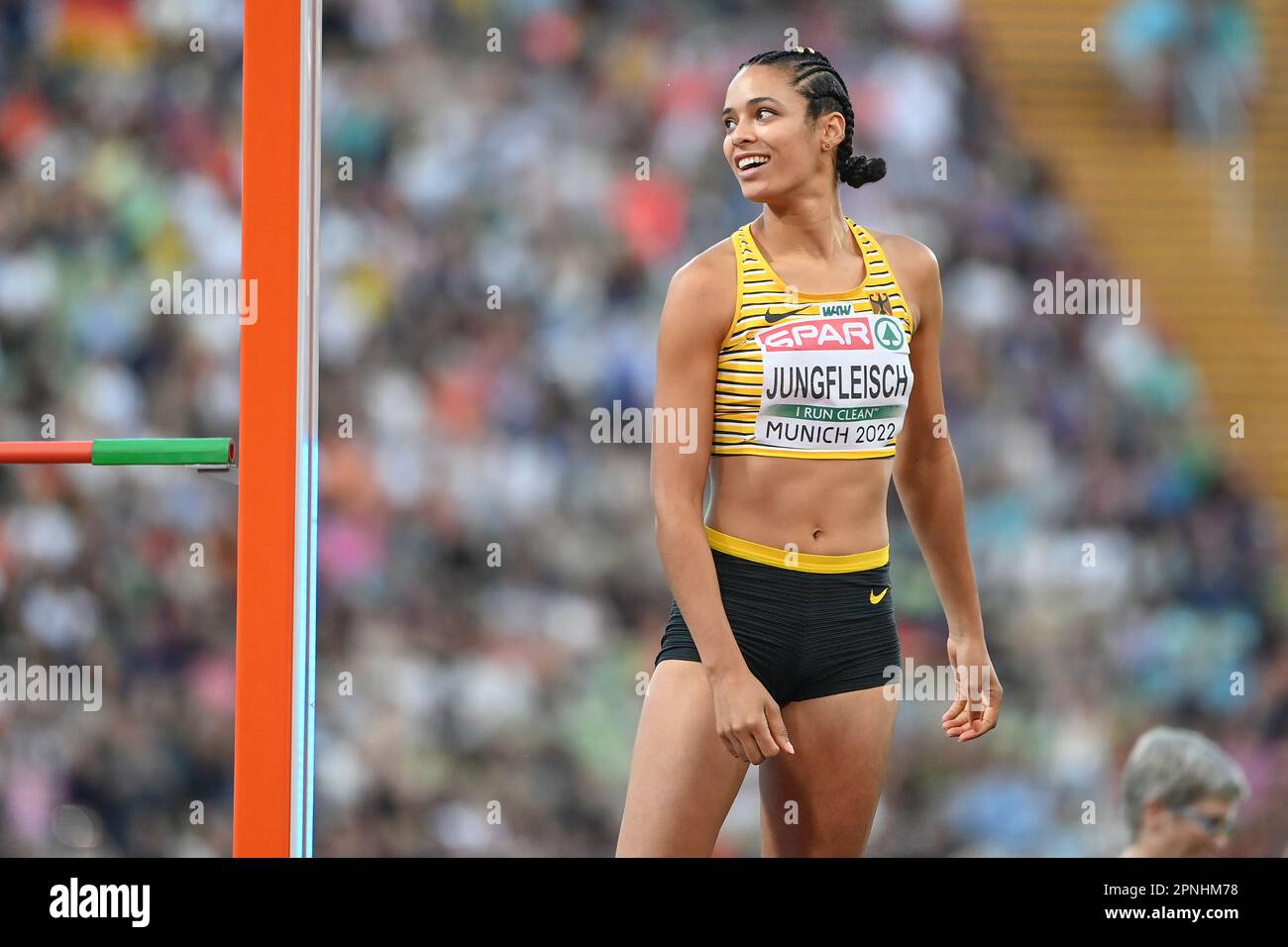 Marie-Laurence Jungfleisch (Allemagne), femmes High Jump. Championnats d'Europe Munich 2022 Banque D'Images