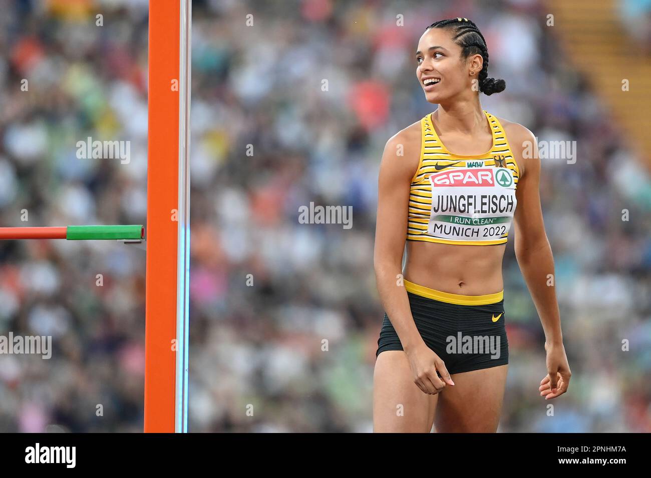 Marie-Laurence Jungfleisch (Allemagne), femmes High Jump. Championnats d'Europe Munich 2022 Banque D'Images