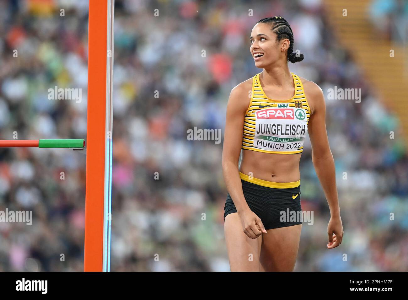 Marie-Laurence Jungfleisch (Allemagne), femmes High Jump. Championnats d'Europe Munich 2022 Banque D'Images