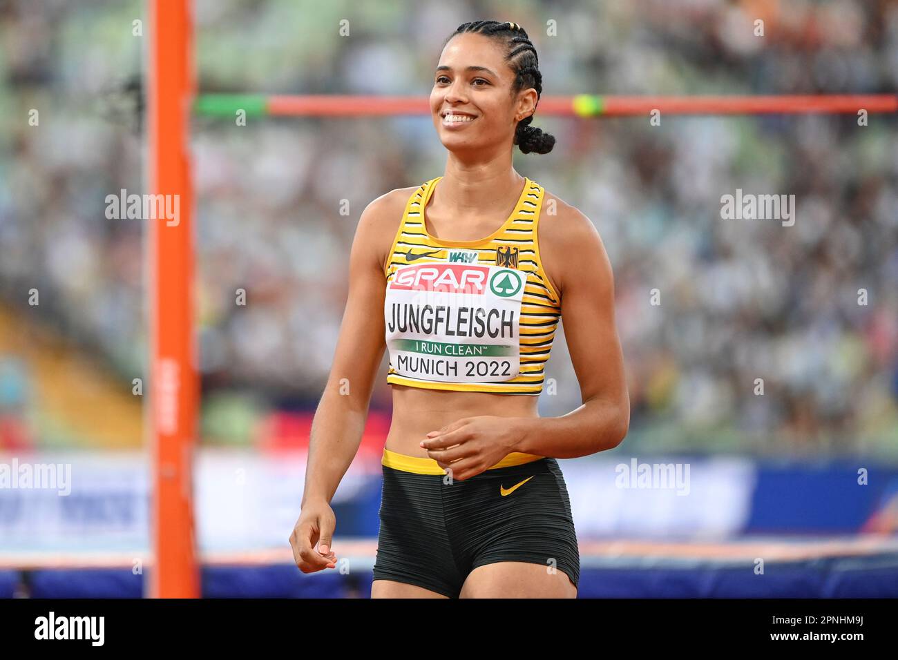 Marie-Laurence Jungfleisch (Allemagne), femmes High Jump. Championnats d'Europe Munich 2022 Banque D'Images