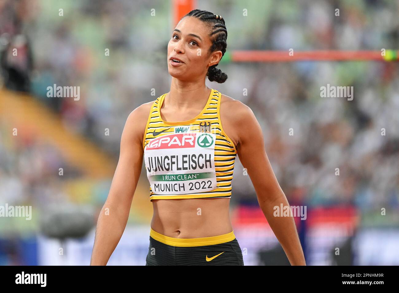 Marie-Laurence Jungfleisch (Allemagne), femmes High Jump. Championnats d'Europe Munich 2022 Banque D'Images