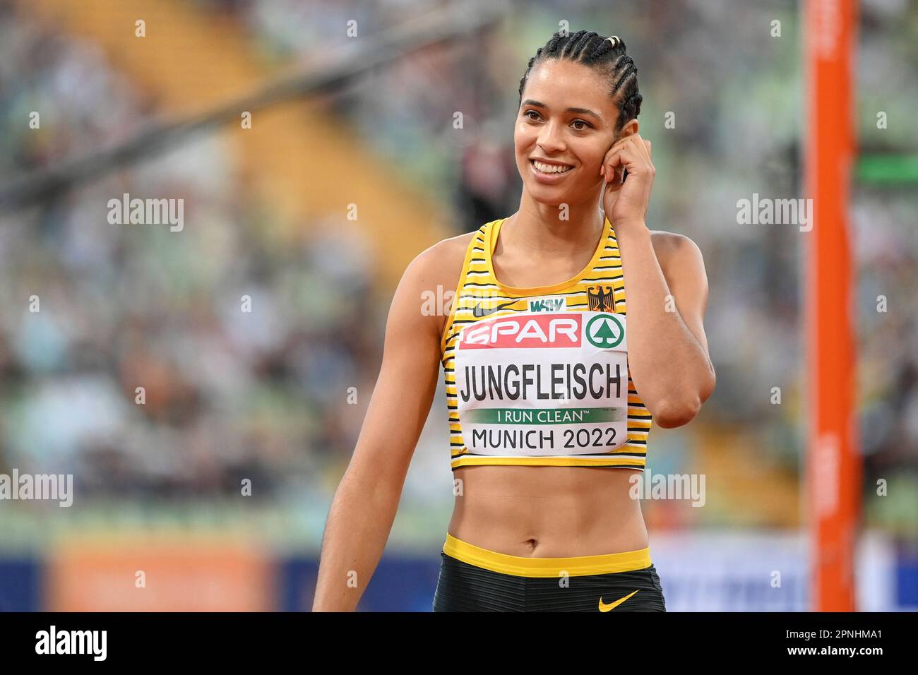 Marie-Laurence Jungfleisch (Allemagne), femmes High Jump. Championnats d'Europe Munich 2022 Banque D'Images