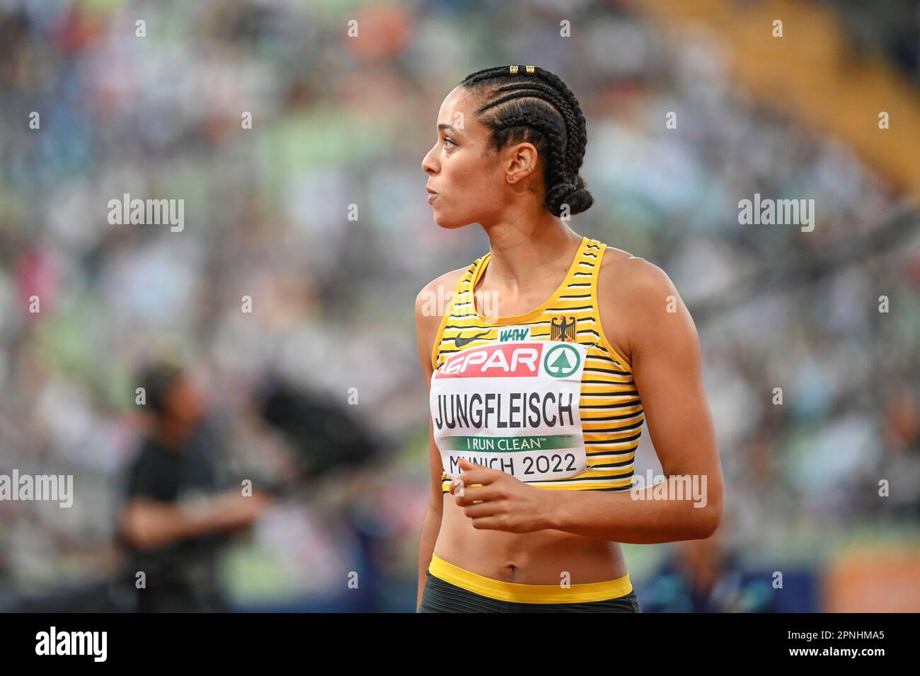Marie-Laurence Jungfleisch (Allemagne), femmes High Jump. Championnats d'Europe Munich 2022 Banque D'Images