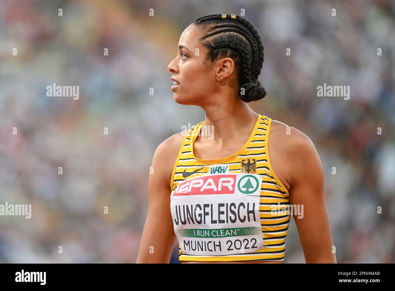 Marie-Laurence Jungfleisch (Allemagne), femmes High Jump. Championnats d'Europe Munich 2022 Banque D'Images