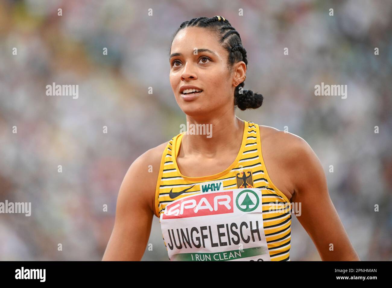 Marie-Laurence Jungfleisch (Allemagne), femmes High Jump. Championnats d'Europe Munich 2022 Banque D'Images
