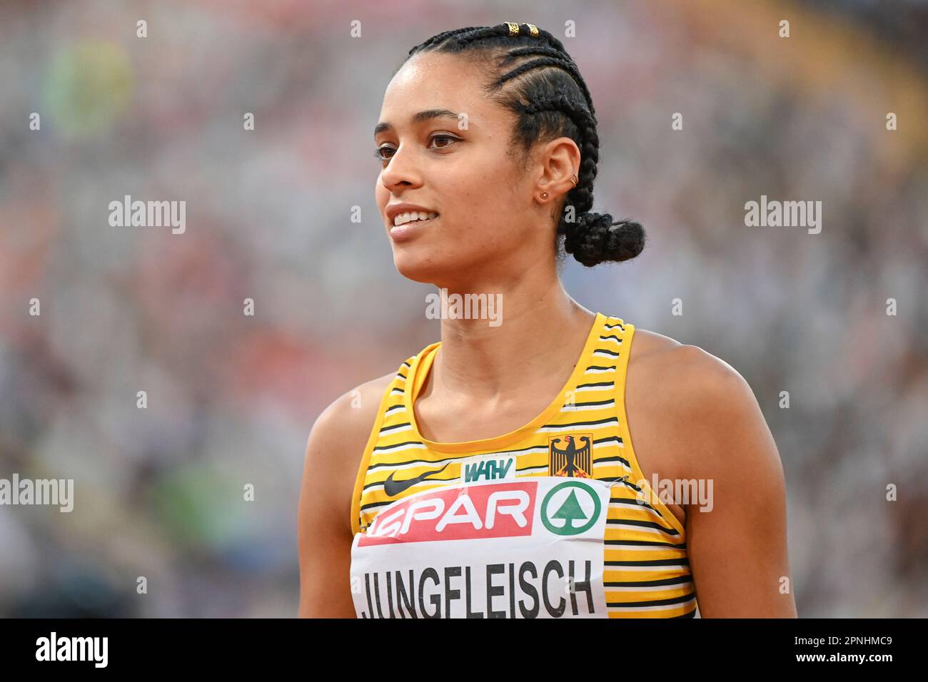 Marie-Laurence Jungfleisch (Allemagne), femmes High Jump. Championnats d'Europe Munich 2022 Banque D'Images