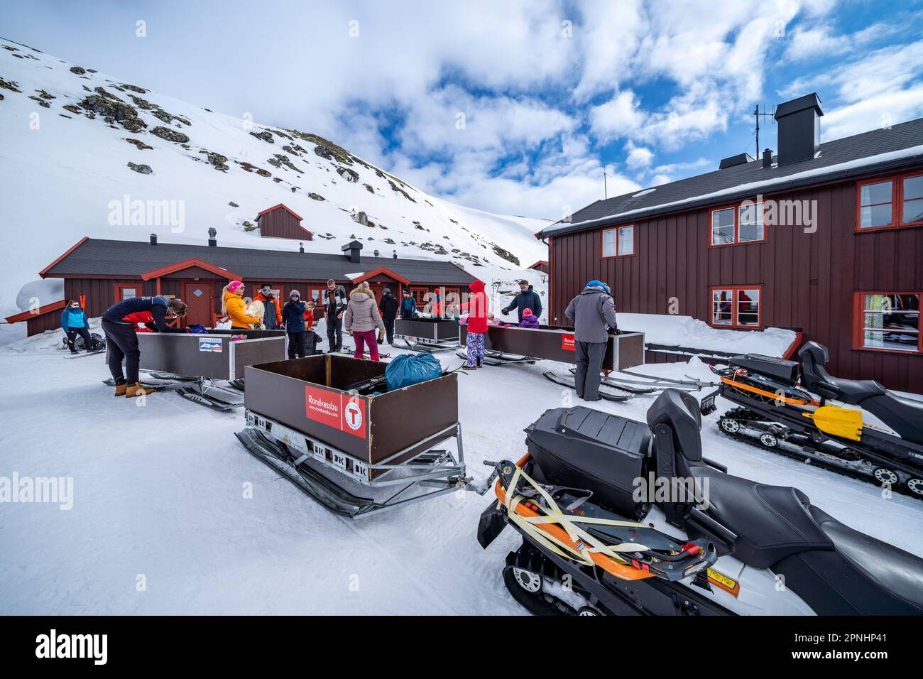 Au DNT Rondvassbu Lodge hébergement dans le parc national de Rondane, Norvège Banque D'Images